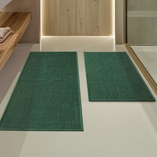 YIHOUSE Green Bathroom Rug Sets 2 Piece, Bathroom Mat Quick Dry, Thin Bath Rug Set,Absorbent Bath Mat for Bathroom Non Slip Washable for Toilet and Floor 17"x24"+17"x32"