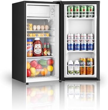 3.1 Cu.Ft Mini Fridge with Freezer, Single Door Mini Refrigerator, 5 Settings Temperature Adjustable, Compact Refrigerator for Apartment,Dorm, Office, Bedroom