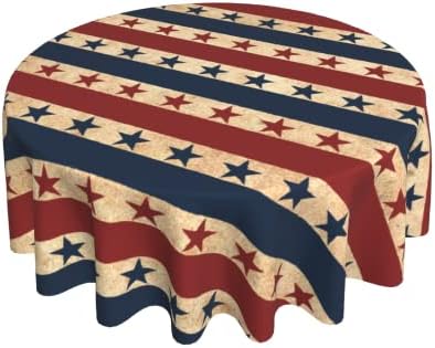 4th of July Tablecloth Round Independence Day Memorial Day Retro Patriotic American Flag Star Stripe Table Cloth Circular Waterproof Polyester Table Cover for Dining Kitchen Picnic Party Decor 60 Inch