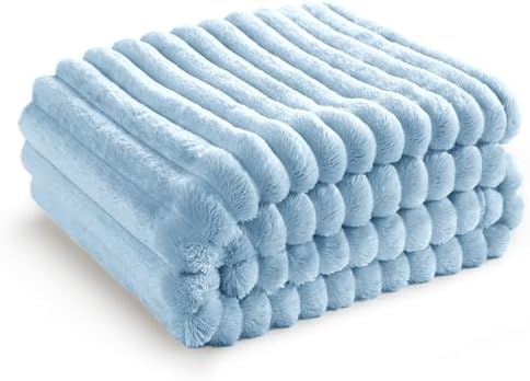 Bedsure Blue Fleece Blanket for Couch - GentleSoft Cozy Soft Blankets for Women, Cute Small Throws for Girls, Light Blue, 50x70 Inches