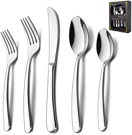 HaWare Heavy Duty Silverware Set, 40-Piece Stainless Steel Flatware Cutlery for 8, Modern & Elegant Design Includes Knives/Forks/Spoons, Mirror Polished and Dishwasher Safe
