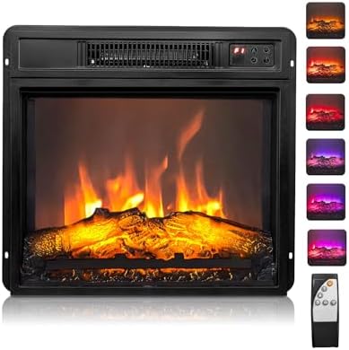 ROVSUN 18" Electric Fireplace Inserts with Remote Control, 1400W Recessed Stove Heater with 8H Timer, 6 Flame Colors, 5 Brightness for Indoor Use, ETL