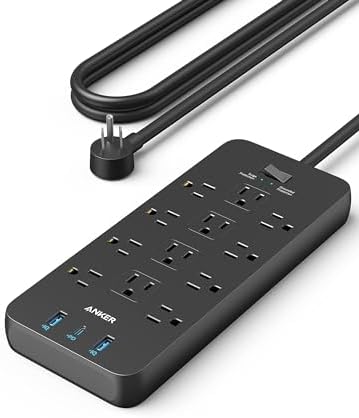 Anker Power Strip with 3 USB Ports,Surge Protector (2100J-10ft),12 Outlets with 2 USB A Ports and 1 USB C Port,Works with iPhone 15/15 Plus/15 Pro/15 Pro Max,for Home,Office, TUV Listed