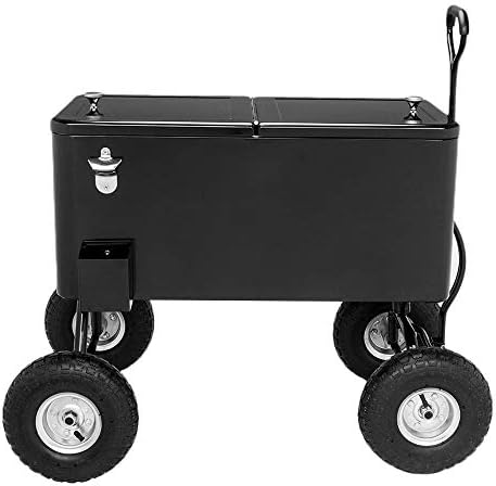VINGLI 80 Quart Wagon Rolling Cooler Ice Chest, w/Long Handle and 10" Wheels, Portable Beach Patio Party Bar Cold Drink Beverage, Outdoor Park Cart on Wheels
