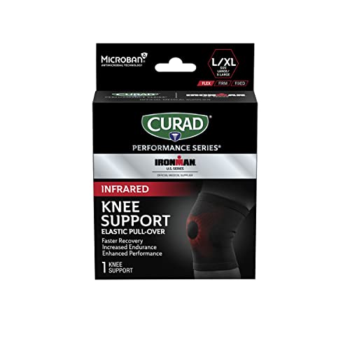 CURAD Performance Series IRONMAN Infrared Knee Support, Elastic Knee Sleeve for Pain Management, Compression Support for Recovery and Performance, Powered by CELLIANT Technology, Large/X-Large
