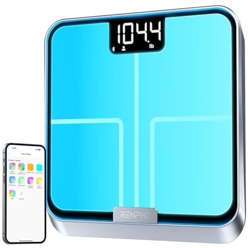 RENPHO Smart Body Fat Scale with Light, Fitness Equipment with RGB Lighting, Rechargeable Scale with BMI, Body Fat, Muscle Mass, Color Changing with Weight Variation, Elis Chroma