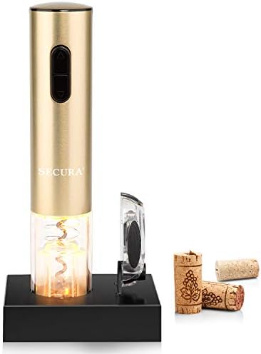 Secura Electric Wine Opener, Automatic Bottle Corkscrew Opener with Foil Cutter, Rechargeable (Champagne Gold)