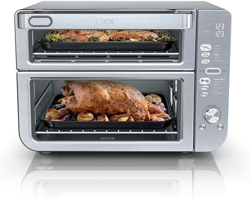 Ninja Air Fryer & Toaster Oven, Double Stack XL, Countertop Oven, 12-in-1 Fits 4.5lb Chicken, Pizza, Bagel, 6lbs of Wings, SmartFinish Cook 2 Different Meals at the Same Time, Stainless Steel, DCT601