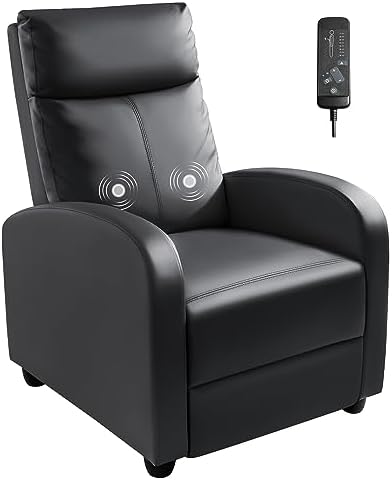 Homall Recliner Chair, Recliner Sofa for Adults, Recliners Home Theater Seating with Lumbar Support, Reclining Sofa Chair for Living Room (Leather, Dark Black)
