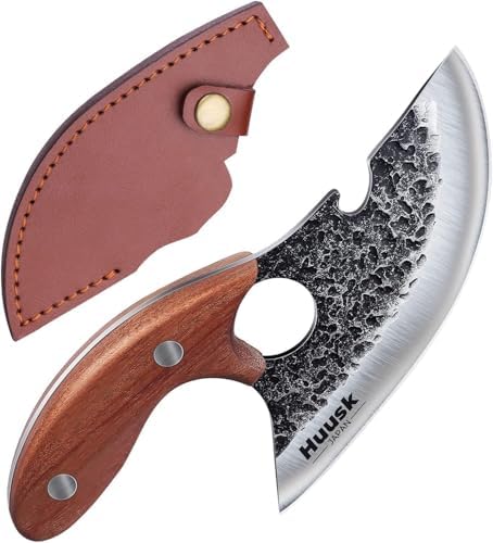 Huusk Knives, Viking Boning Knife for Meat Cutting, Small Ulu knives, Caveman Ultimo Knives Hand Forged Full Tang Knives for Kitchen or Camping Christmas Gift