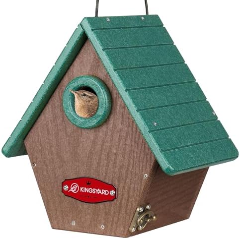 Kingsyard Recycled Plastic Bird House for Outdoors - Hanging Nesting Box with Predator Guard & Air Vents for Wren Finch Chickadee, Green