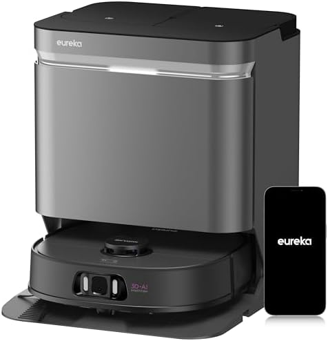 Eureka J15 Ultra Self Emptying Robot Vacuum, 19,000 Pa Suction, Flex-Arm Mop Design, 167℉Hot Water Mop Washing & 131°F Hot Air Drying, AI Obstacle Avoidance, Black