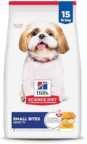 Hill's Science Diet Adult 7+, Senior Adult 7+ Premium Nutrition, Small Kibble, Dry Dog Food, Chicken, Brown Rice, & Barley, 15 lb Bag