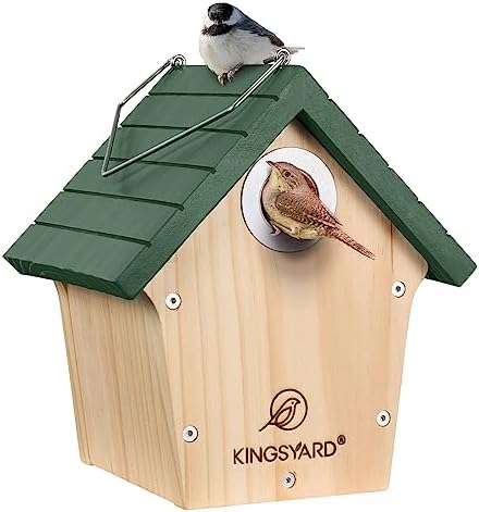 Kingsyard Wooden Bird House with Predator Guard, Wren Bird Nesting for Outdoor, Garden Patio Nest Box for Wild Bird Watching, Green