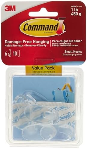 Command Small Clear Hooks, 2-Pack of 6 Wall Hooks and 10 Command Strips, Damage Free Hanging Wall Hooks with Adhesive Strips, Wall Hooks for Hanging Home Decor, Holds up to 1 lb