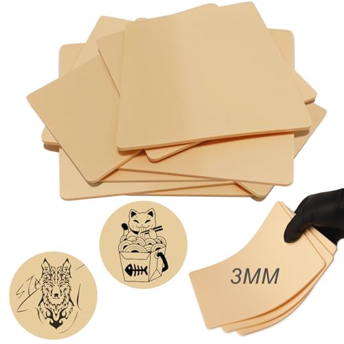 Emalla 3MM Tattoo Skin Practice - 12Pcs Premium Silicone Fake Skin for Tattoo Training 7.48"x5.6" Double Sides 3mm Fake Skin for Beginners and Artists