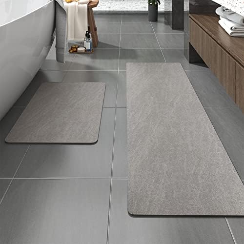 MontVoo -Bath Mat-Rubber Backing Non Slip Quick Dry Absorbent Thin Bathroom Rugs Fit Under Door-Faux Suede Surface Bathroom Floor Mats-Shower Rug for in Front of Bathtub Shower Gray Rug Set