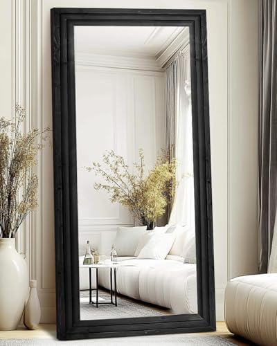 Full Length Mirror 76"x34" Solid Wood Frame Floor Large Mirror for Living Room, Bedroom Hanging or Leaning Wall-Mounted, Black
