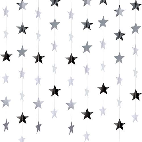 Patelai Glitter Star Garland Banner Decor 130 Feet Star Hanging Bunting Banner Twinkle Backdrop for Homecoming Classroom Wedding Birthday Halloween Christmas Party Supplies(Silver)
