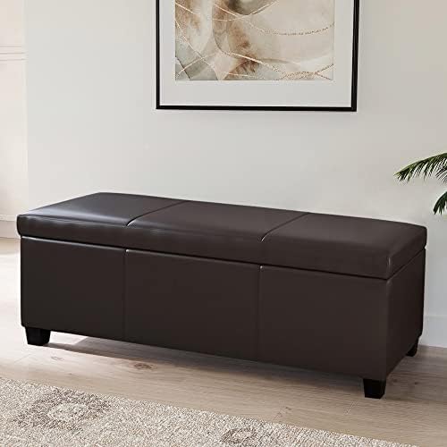 BELLEZE Storage Faux Leather Ottoman, 47 Inch Bench Bedroom Bench with Safety Close Hinge, Extra Long Ottoman with Storage for Living Room, Entryway, Hallway, Foot Rest, Support 300lbs - Brown