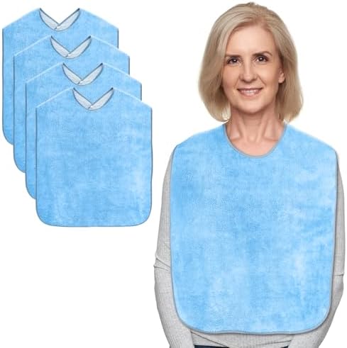 Adult Bibs for Men and Women 4 Packs, Reusable Terry Bibs for Elderly Senior, Waterproof Towel for Adults