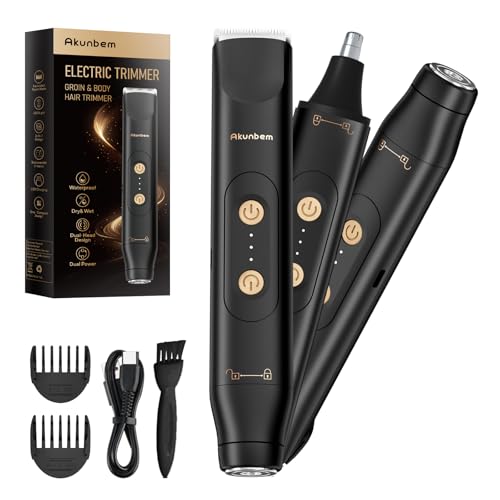 All in 1 Groin & Body Hair Trimmer for Men Bikini Trimmer Women Electric Ball Pubic Shaver IPX7 Waterproof Wet & Dry Use Versatile Shaver for Temple Groin Nose Ear Hairs Beard, Black