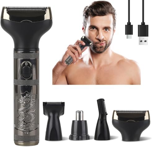 4 in 1 Electric Razor for Men, 2025 Rechargeable Waterproof Grooming Kit with Beard Trimmer, Nose Hair Trimmer & Foil Shaver, USB-C Wet & Dry Shaver for Face, Body & Travel (Black)