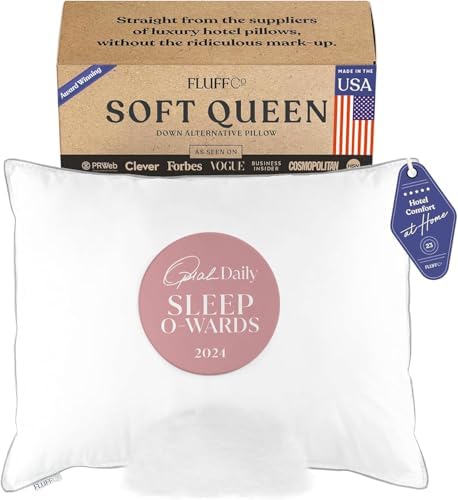 FluffCo Zen Pillow Down Alternative Standard/Queen Size Pillows - Luxury Hotel-Quality Pillow - Breathable Microfiber Polyester Pillows - 300 Thread Count (Standard/Queen Size, Soft - Pack of 1)