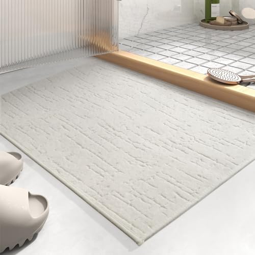 AMOAMI-Bath Mat-Absorbent Quick Dry Bathroom Floor Mats-Washable Rubber Backing Bath Mats for Bathroom Rugs Fit Under Door-Bath Rug for in Front of Sink Bathtub Shower Room, Cream 17''x24''