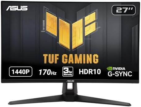 ASUS TUF Gaming 27" 2K HDR Monitor (VG27AQ1A) - QHD (2560 x 1440), IPS, 170Hz (Supports 144Hz), 1ms, Extreme Low Motion Blur, Speaker, G-SYNC Compatible, VESA Mountable, DisplayPort, HDMI,BLACK