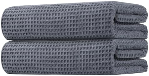 HOMEXCEL Grey Waffle Bath Towels 2 Pack, Premium Microfiber Bathroom Towels, Ultra Soft, Lightweight, Highly Absorbent and Quick Dry Towel for Bathroom, Gym, Shower, Hotel, and Spa, 27 x 54 Inch