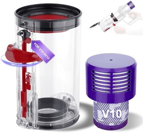 V10 Bin Replacement and Filter for Dyson V10(SV12) Animal and Absolute Models, Bin Part No.969509-01 and Filter Part No. 969082-01 for Absolute/Animal/Animal Extar/Total Clean