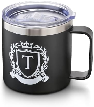 MNZZ 14 Oz Insulated Coffee Mug with Lid Travel Large Cup Men Christmas Luxury Gift Ideas Hiking Camping Outdoor Army Outdoorsy Traveler Outdoorsman Fishermen Rv Regalos de Navidad para Hombre Papa,T