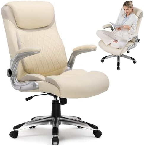 GTRACING Big and Tall High Back Office Chair 400LBS Wide Leather Executive Chair Height Adjustable Lumbar Support & Armrests, Comfy Desk Gaming Chairs Computer Swivel Chair, Beige