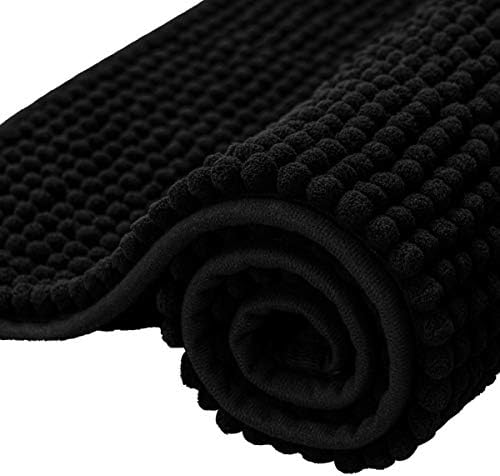 SUBRTEX Bathroom Rugs Chenille Bath Rug Soft Short Plush Bath Mat Soft Shower Mat Water Absorbent Shower Mat Quick Dry Machine Washable(Black,20" x 32")