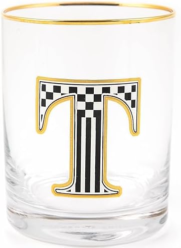 MACKENZIE-CHILDS Monogram Tumbler, Glass Tumbler with Letter, 14 Ounces, T
