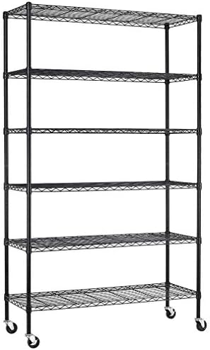 PayLessHere | 6-Tier Wire Shelf with Wheels | 48"x18"x82" | Black | Adjustable Racks | Heavy-Duty Storage Shelves, Holds Upto 510 lbs | Rust-Resistant, No-Tool Assembly | for Home, Garage Shelving
