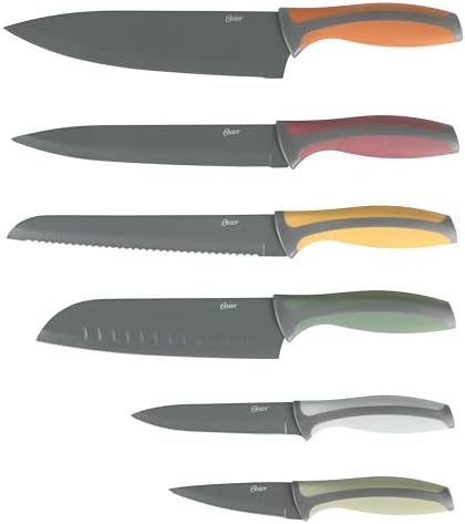 Oster Ronnan 12 Piece Knife Set, 6 Assorted Color Knives w/Nonstick Blades and 6 Sheaths - Cuchillos Para Cocina