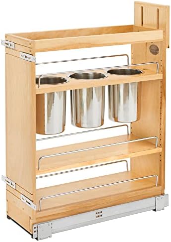 Rev-A-Shelf 8" Pull Out Storage Organizer for Base Kitchen Cabinets w/ Soft-Close, Sliding Shelves for Utilities, Utensils or Spices, 448UT-BCSC-8C