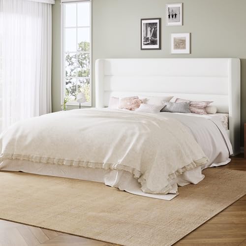 Allewie Queen Size Platform Bed Frame with Velvet Upholstered Wingback Headboard, No Box Spring Needed, Under Bed Storage Space, Strong Wooden Slats, Modern Mattress Foundation, Easy Assembly, White