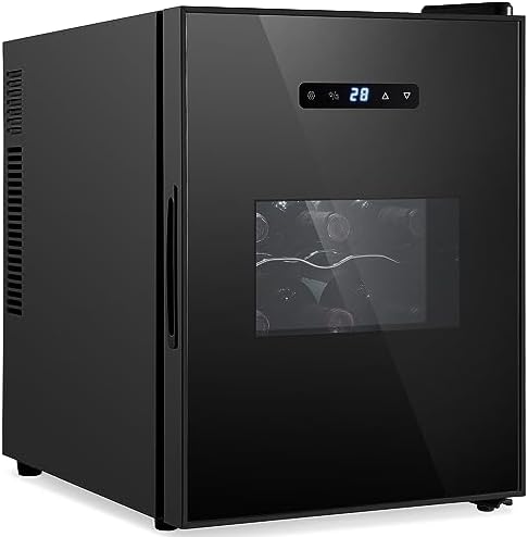 NutriChef 12 Bottle Slim Wine Fridge | Great for Both Red & White Wines | Adjustable Temperature 41°F to 64°F | Ultra Quiet | Mini Wine Cooler For Home & Office | Free Standing 18x13x20 IN | Black