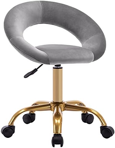 DUHOME Swivel Rolling Chair, Velvet Home Office Chair Adjustable Hydraulic with Backrest for Salon Tattoo Office Massage Medical Facial Spa, Grey