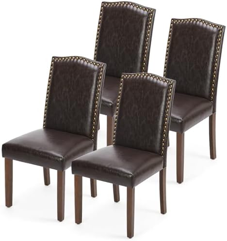 DUMOS Dining Chairs Set of 4, Moden PU Leather Kitchen Table Chairs with Wooden Legs and Padded Seat for Dining Room/Kitchen/Living Room/Restaurant, Brown