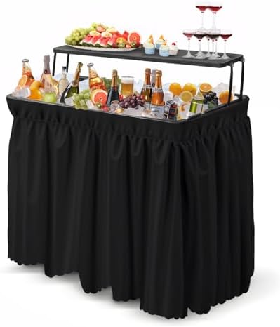 VINGLI Portable Cooler Table with Extra Storage Shelf, Alloy Steel, Black, Picetable Model
