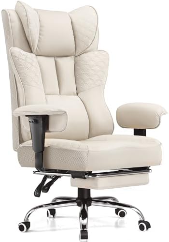 GTPLAYER Big and Tall Office Chair 400LBS Wide Ergonomic Gaming Chair with Deluxe Embossing Designed Leather with Foot Rest,150°Reclining Adjustable Soft Armrests Pocket Spring Back Support and Pillow
