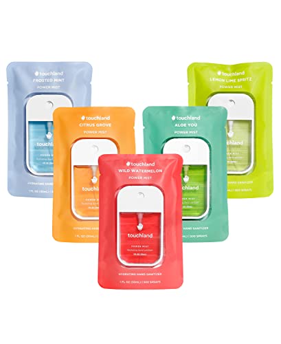 Touchland Power Mist Hydrating Hand Sanitizer Spray, FRESH 5-Pack (Mint, Citrus, Lemon Lime, Aloe, Watermelon), 500-Sprays each, 1Fl Oz Travel Size (Set of 5)GET 20% OFF STOREWIDE!