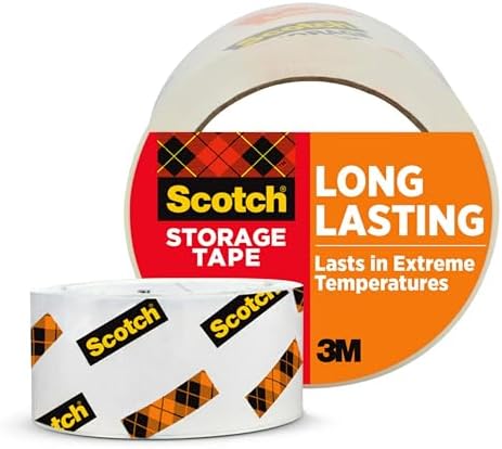 Scotch Long Lasting Storage Packaging Tape, 1.88" x 54.6 yd, Designed for Storage and Packing, Stays Sealed in Weather Extremes, 3" Core, Clear, 1 Roll (3650)