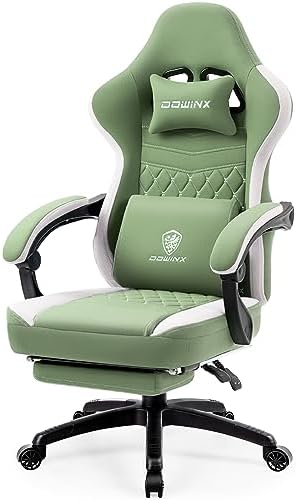 Dowinx Gaming Chair Breathable Fabric Game Chair with Gel Pad and Storage Bag, Comfortable Gamer Chair with Pocket Spring Cushion, Ergonomic Computer Chair with Footrest, Green