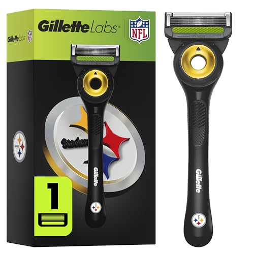 Gillette Labs Special NFL Steelers Edition Shaving Razor for Men - 1 Handle, 1 Razor Blade Refill, Perfect for Game Day Grooming, GilletteLabs with Exfoliating Bar