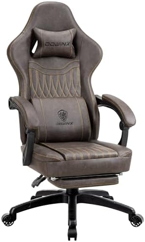 Dowinx Gaming Chair Breathable PU Leather Gamer Chair with Footrest Massage Lumbar Support, Big and Tall Ergonomic Reclining Computer Chair with Pocket Spring Cushion for Adults Teens (Brown)